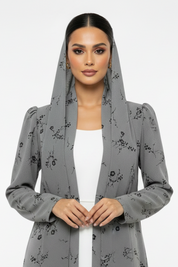 C 2436 Light Grey Floral Printed Abaya