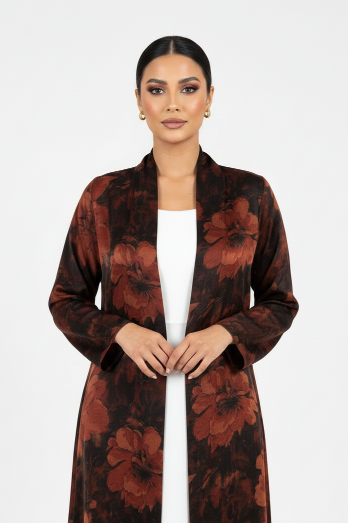 C 2437-01 Dark Orange Floral Abaya