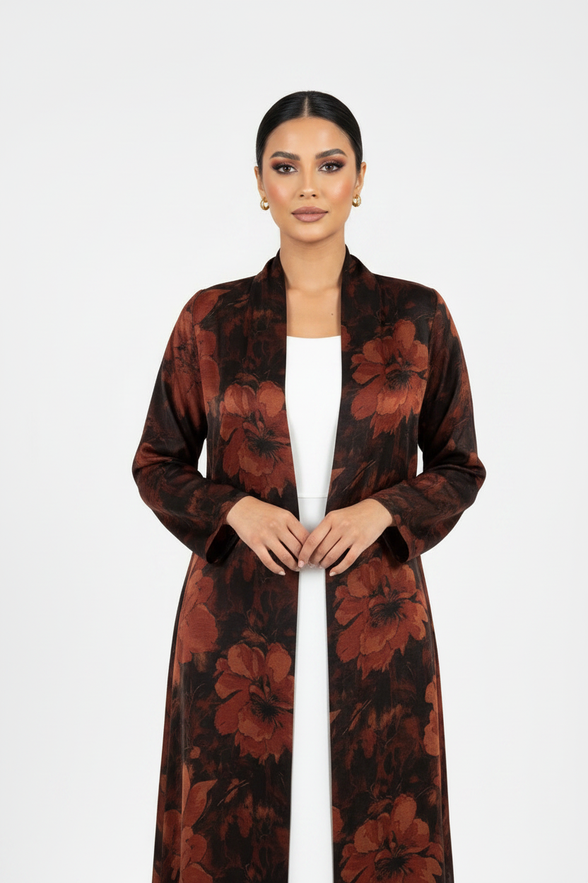 C 2437-01 Dark Orange Floral Abaya