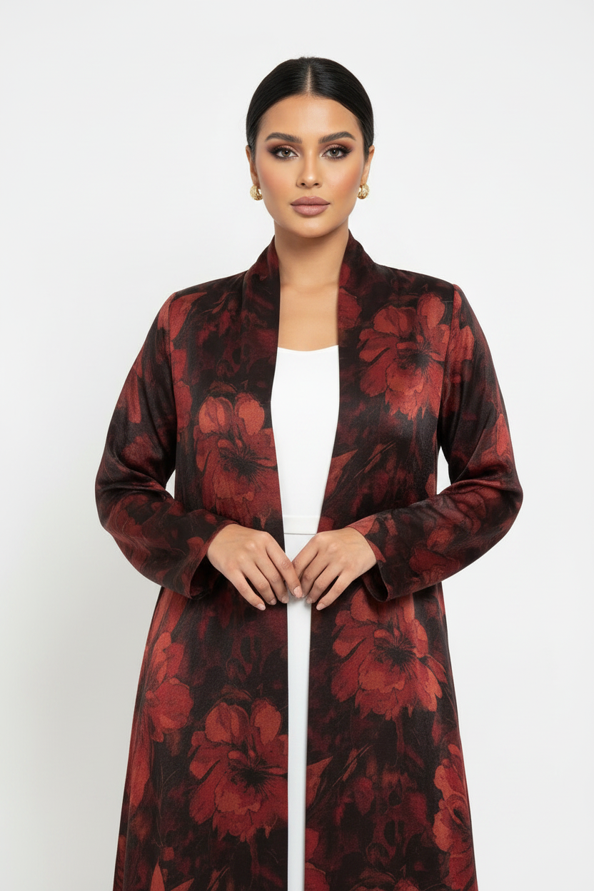 C 2437-02 Bright Red Floral Abaya