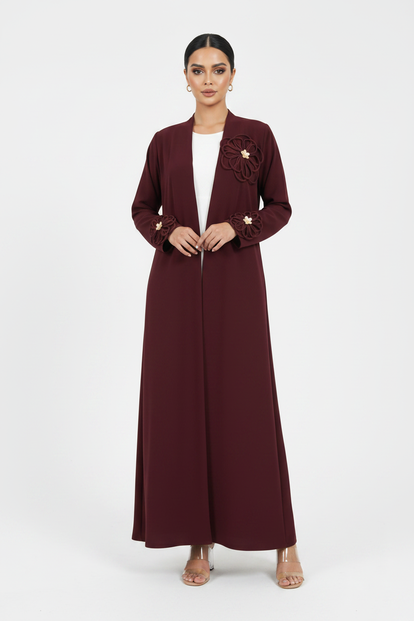 C 2441 Burgundy Floral Abaya