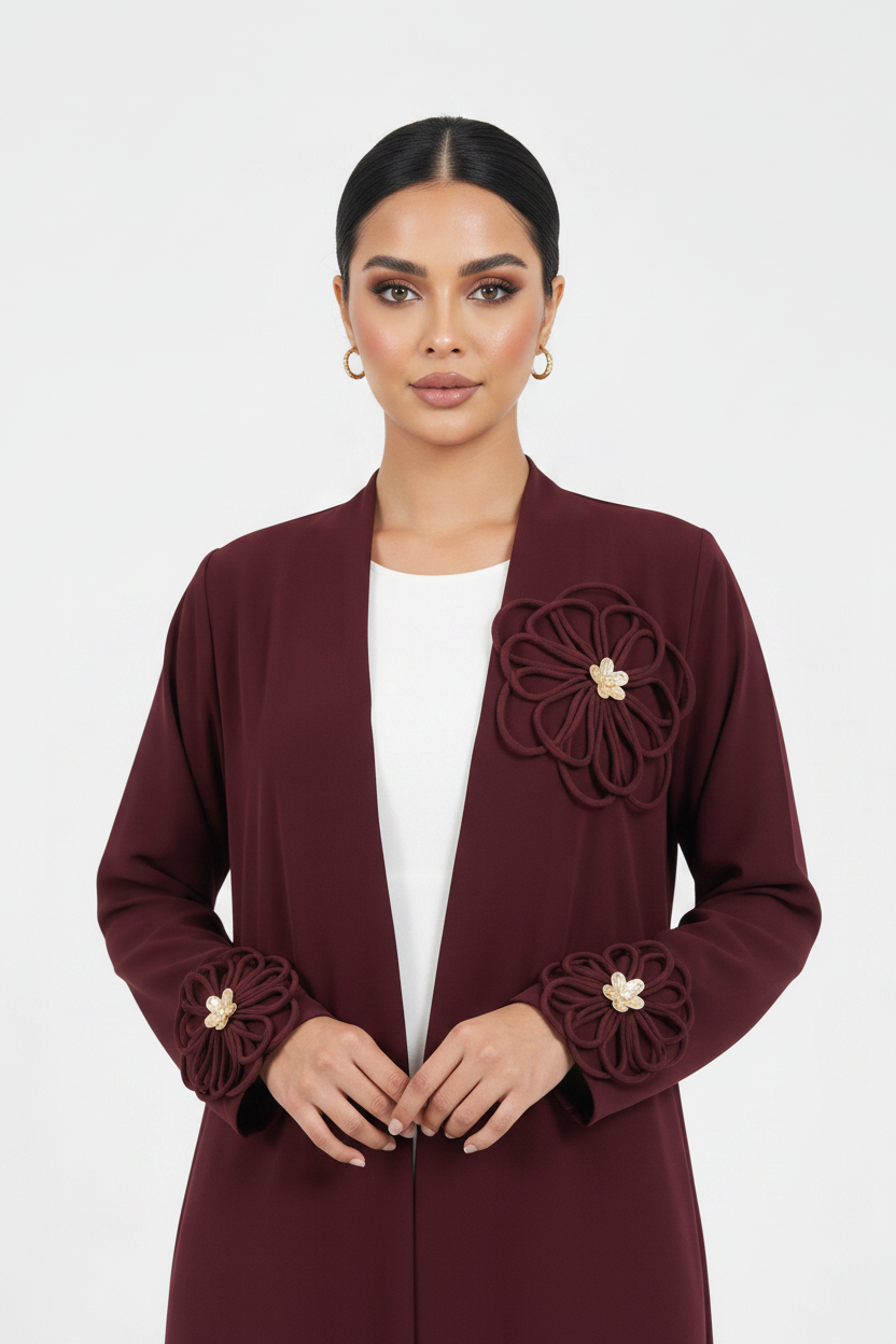 C 2441 Burgundy Floral Abaya
