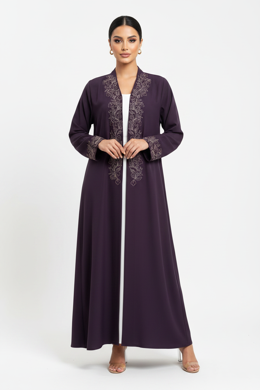 C 2444 Dark Purple Embroidered Abaya