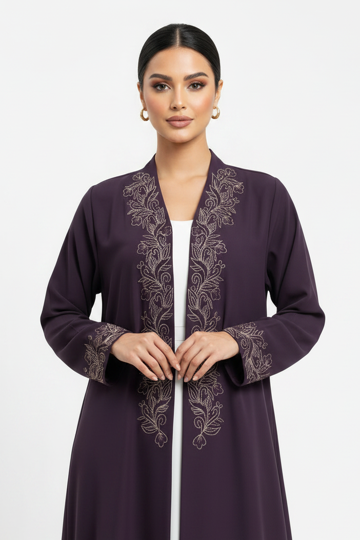 C 2444 Dark Purple Embroidered Abaya