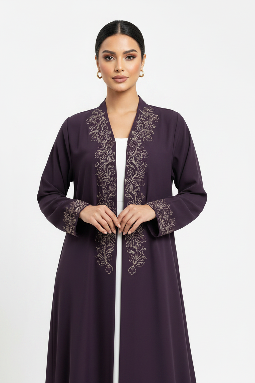 C 2444 Dark Purple Embroidered Abaya