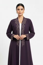 C 2444 Dark Purple Embroidered Abaya
