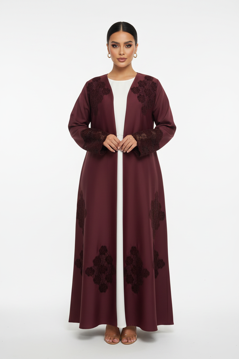 C 2445 Burgundy Dantel Abaya