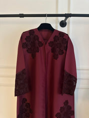 C 2445 Burgundy Dantel Abaya