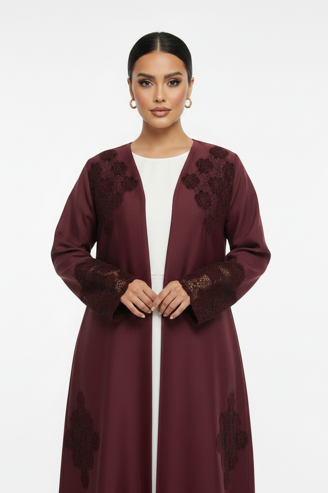 C 2445 Burgundy Dantel Abaya