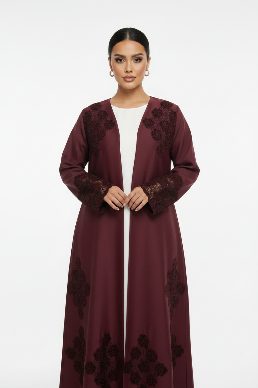 C 2445 Burgundy Dantel Abaya