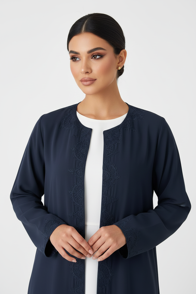 C 2446 Navy Embroidered Abaya