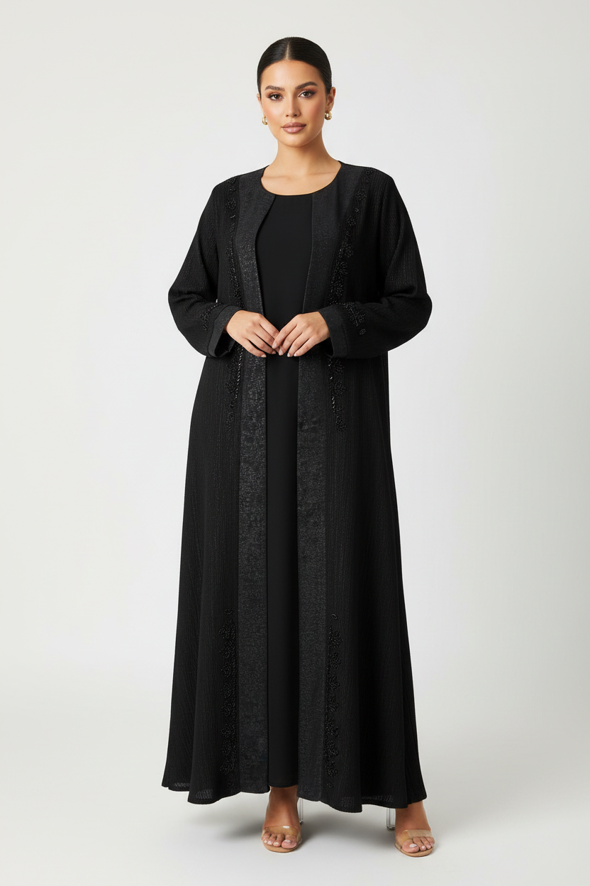 C 2450 Black Beaded Work Abaya