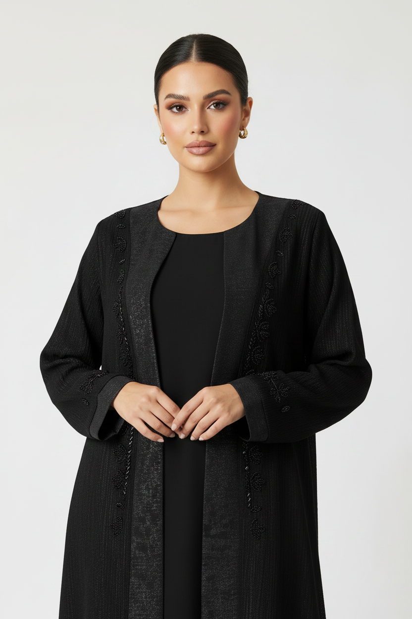C 2450 Black Beaded Work Abaya