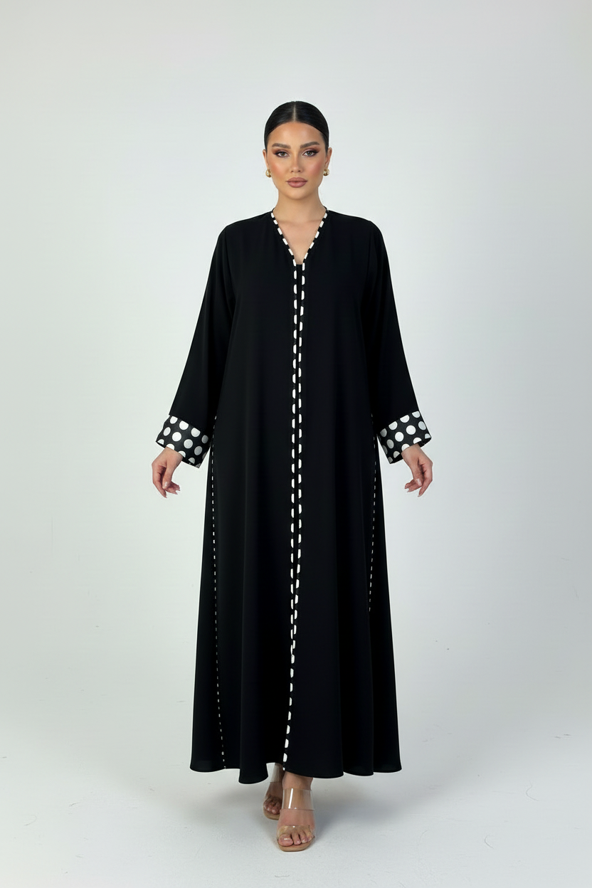 C 2451 Black Polka Dot Abaya