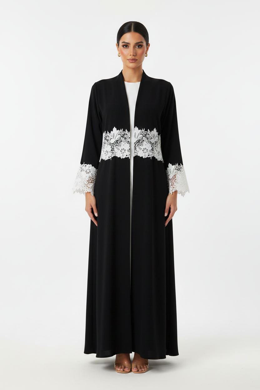 C 2452 Black Lace Abaya