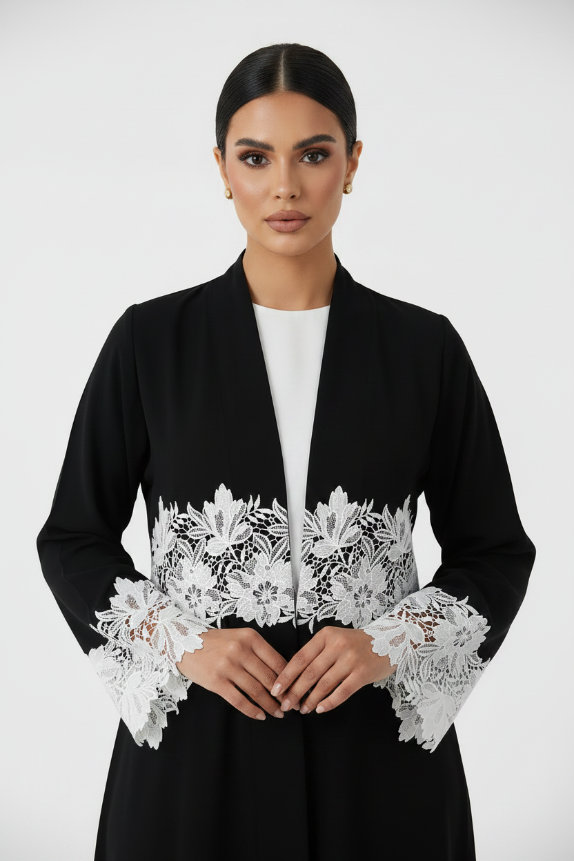 C 2452 Black Lace Abaya