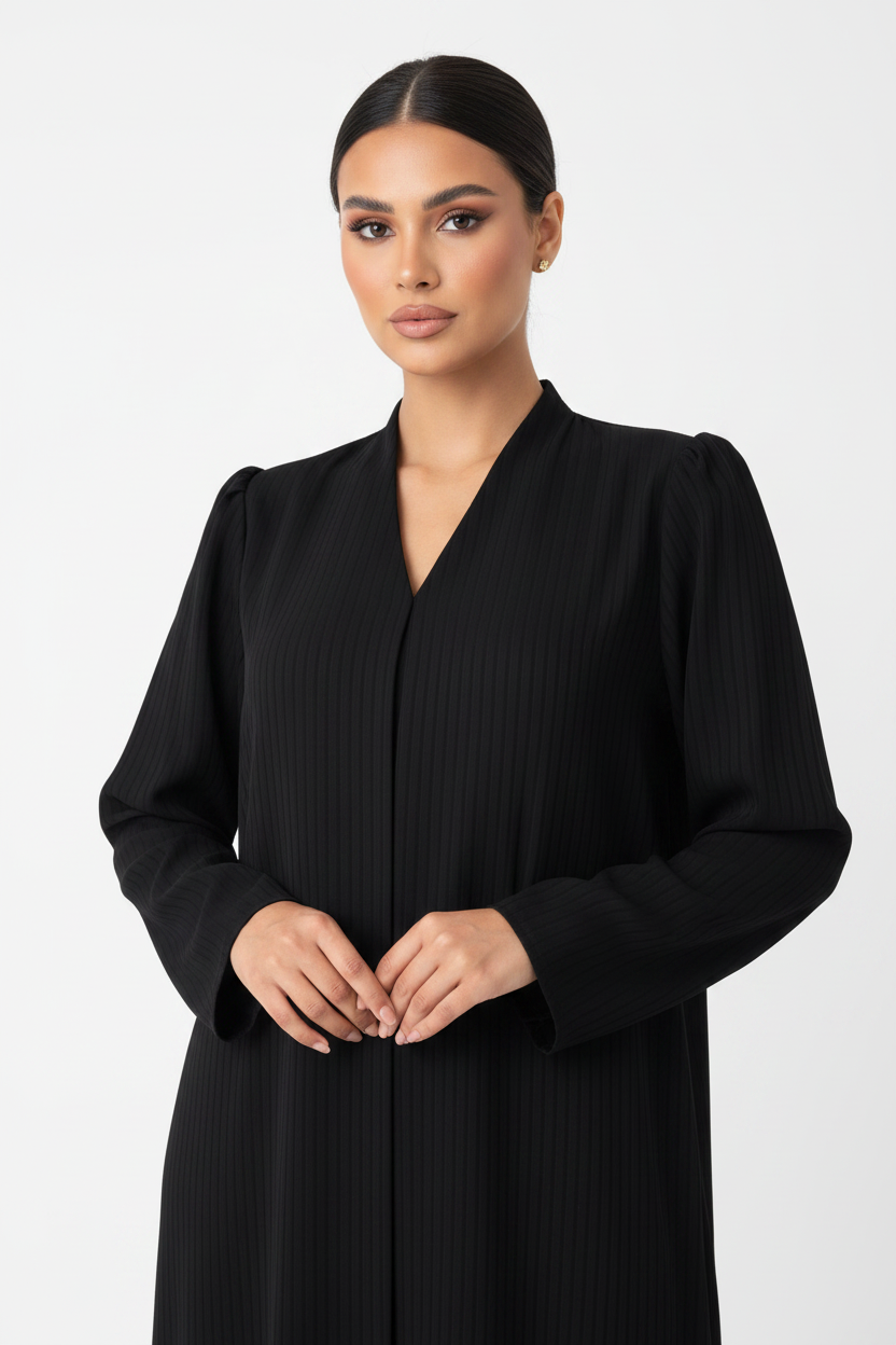 is abaya a formal dress Modest Muslim Woman Noir Pearl Tucked Abaya