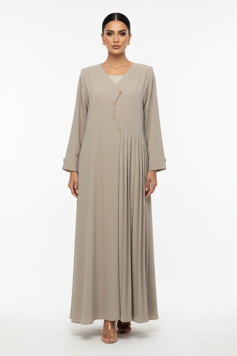 C 2462 Beige Pleated Abaya