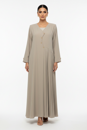 C 2462 Beige Pleated Abaya