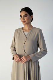 C 2462 Beige Pleated Abaya