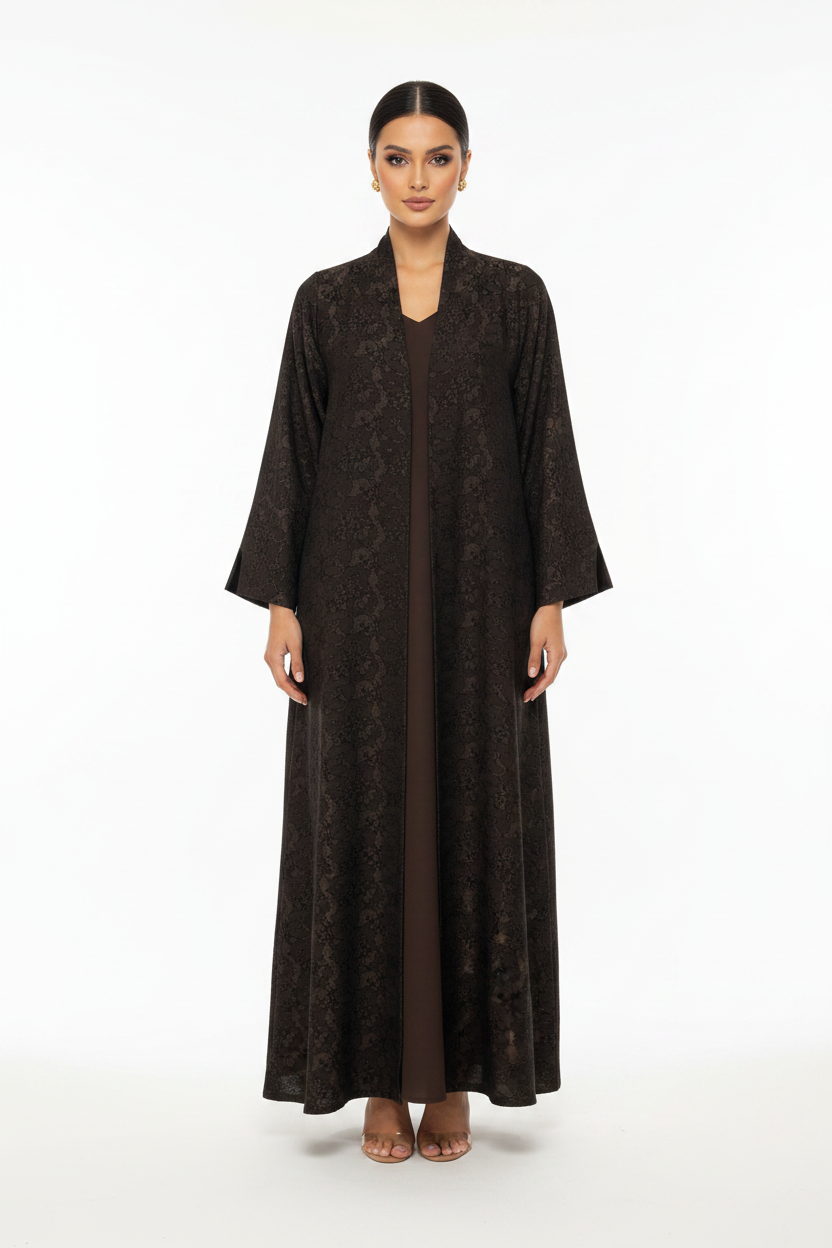 C 2467-01 Brown Dantel Abaya