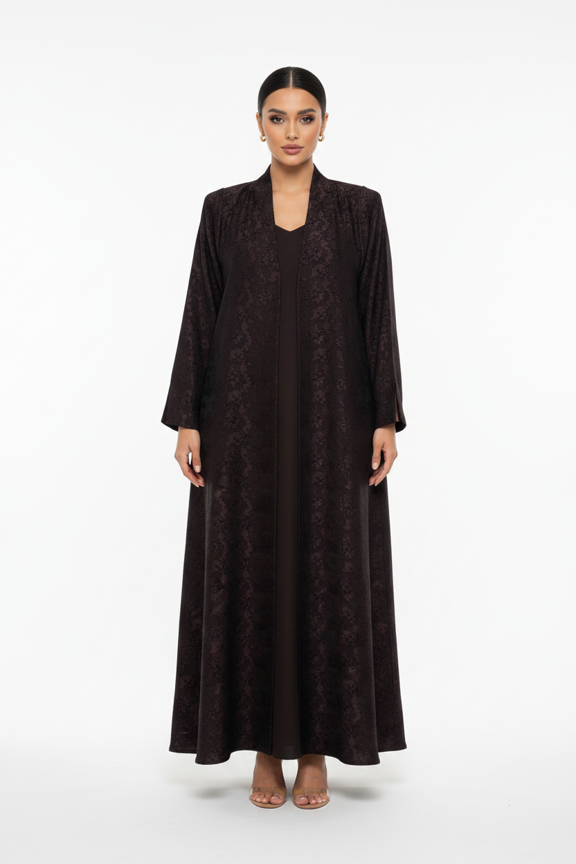 C 2467-02 Dark Purple Floral Dantel Abaya