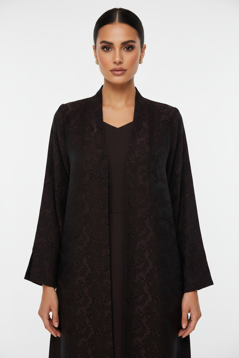 C 2467-02 Dark Purple Floral Dantel Abaya