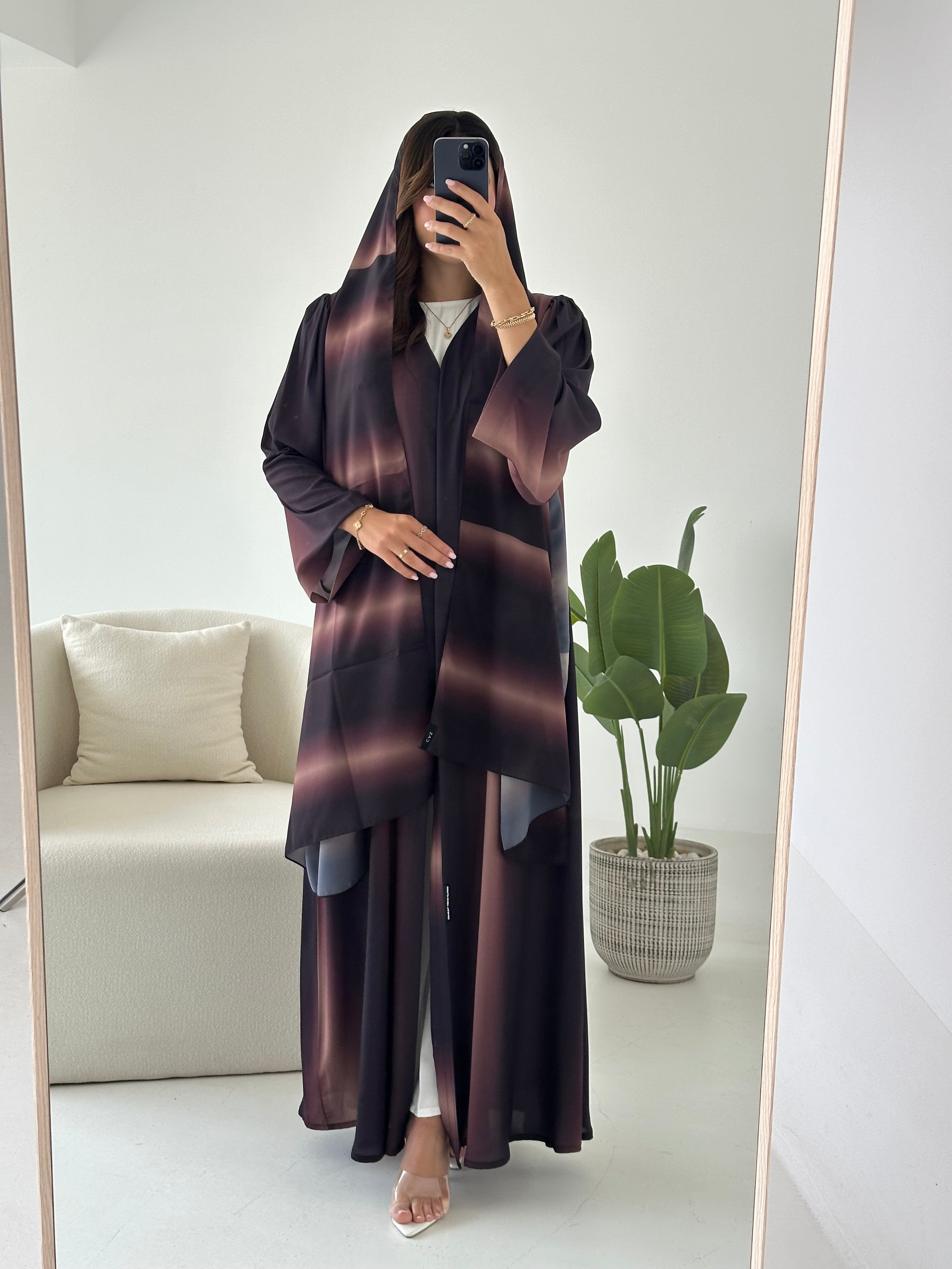 C 2469 Mauve Beige Blend Printed Abaya