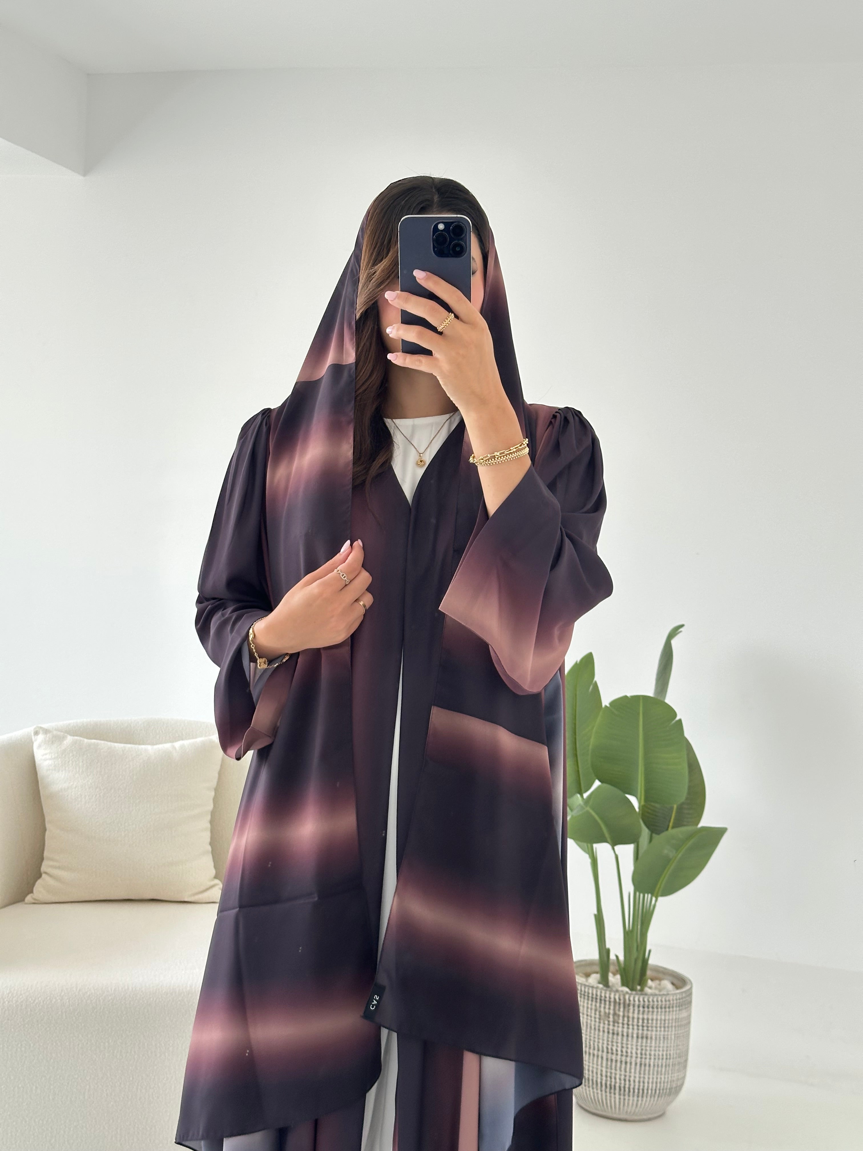 C 2469 Mauve Beige Blend Printed Abaya