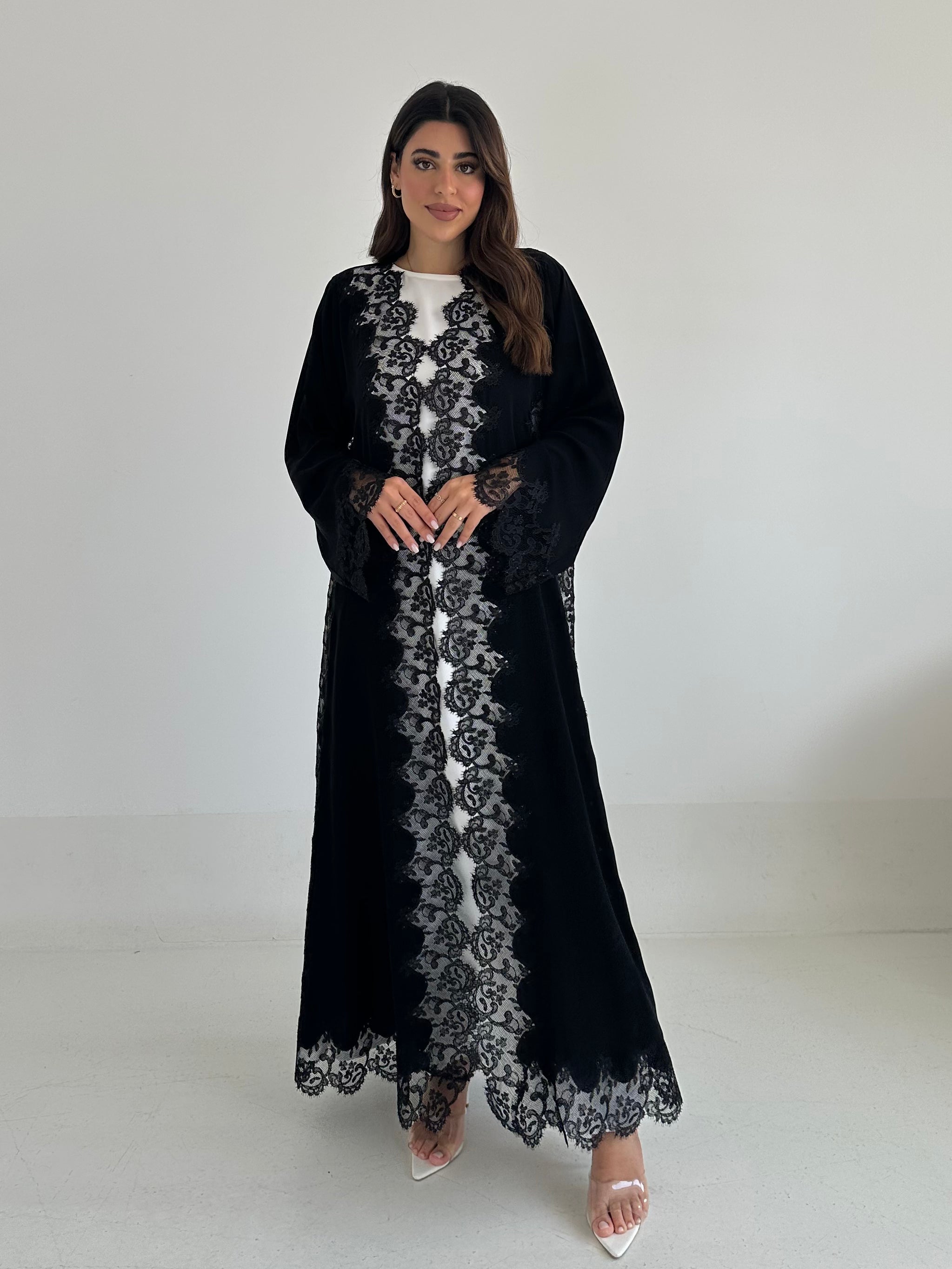 C 2470 Black Crystal Lace Abaya