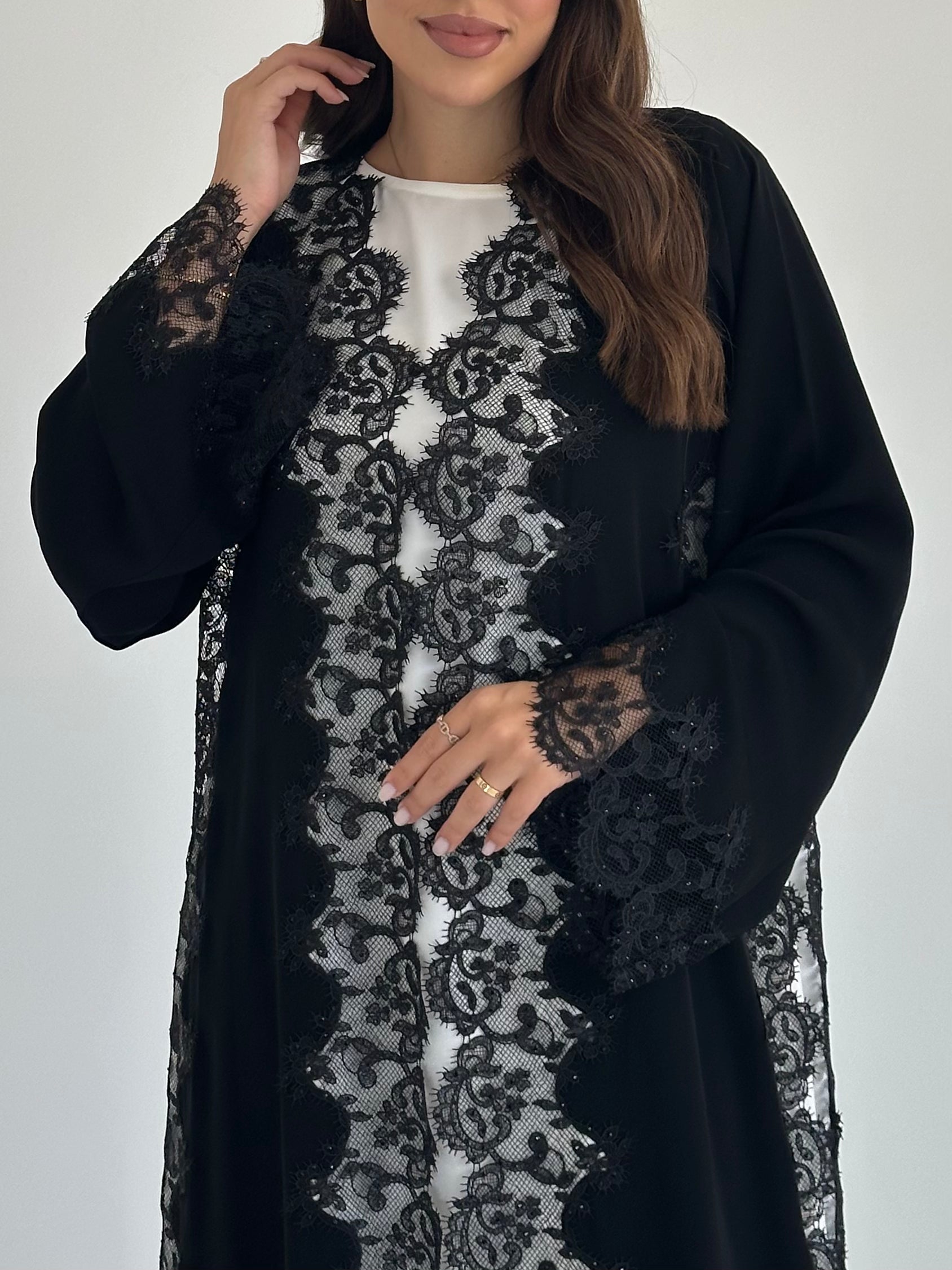 C 2470 Black Crystal Lace Abaya