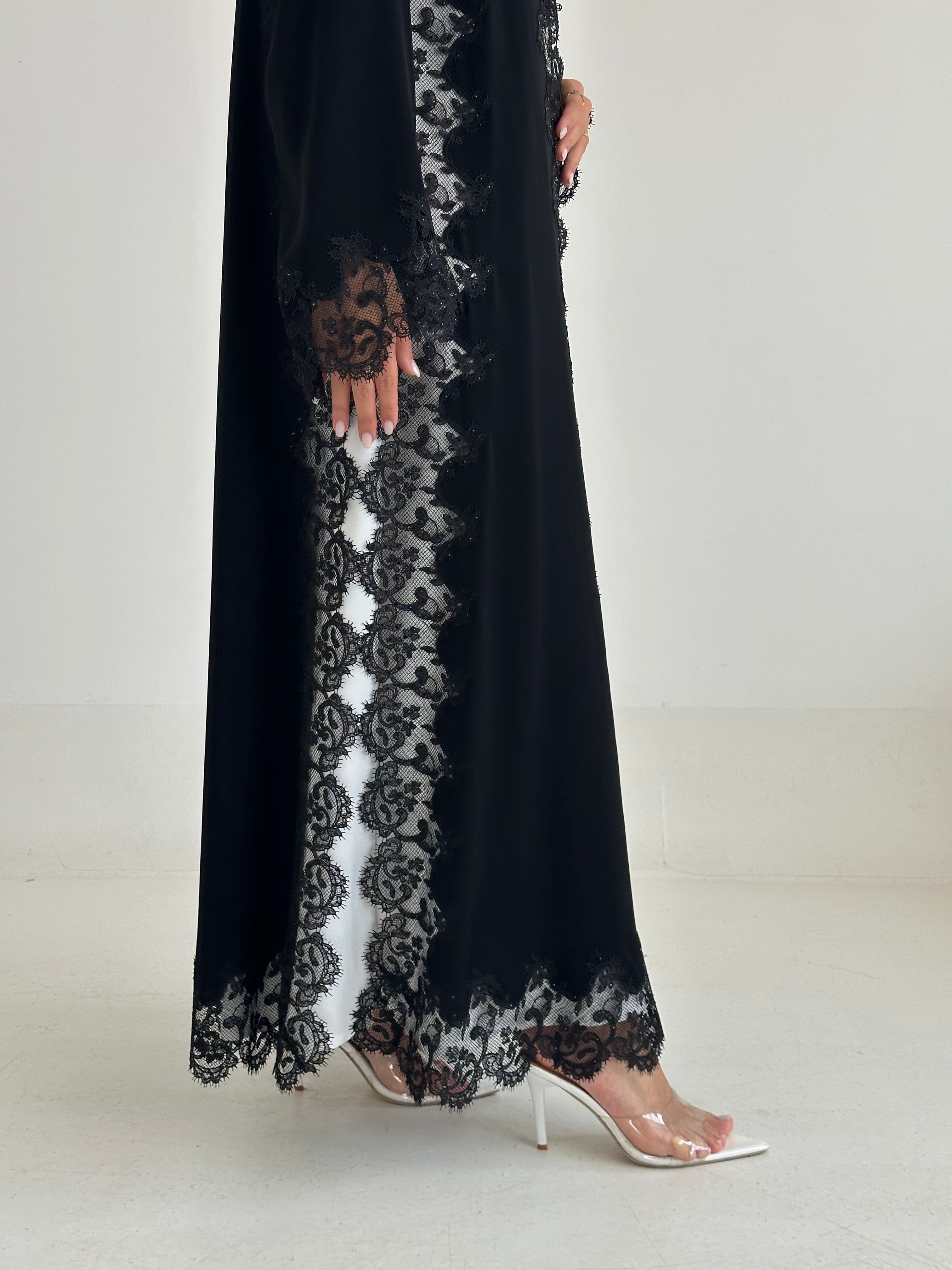 C 2470 Black Crystal Lace Abaya