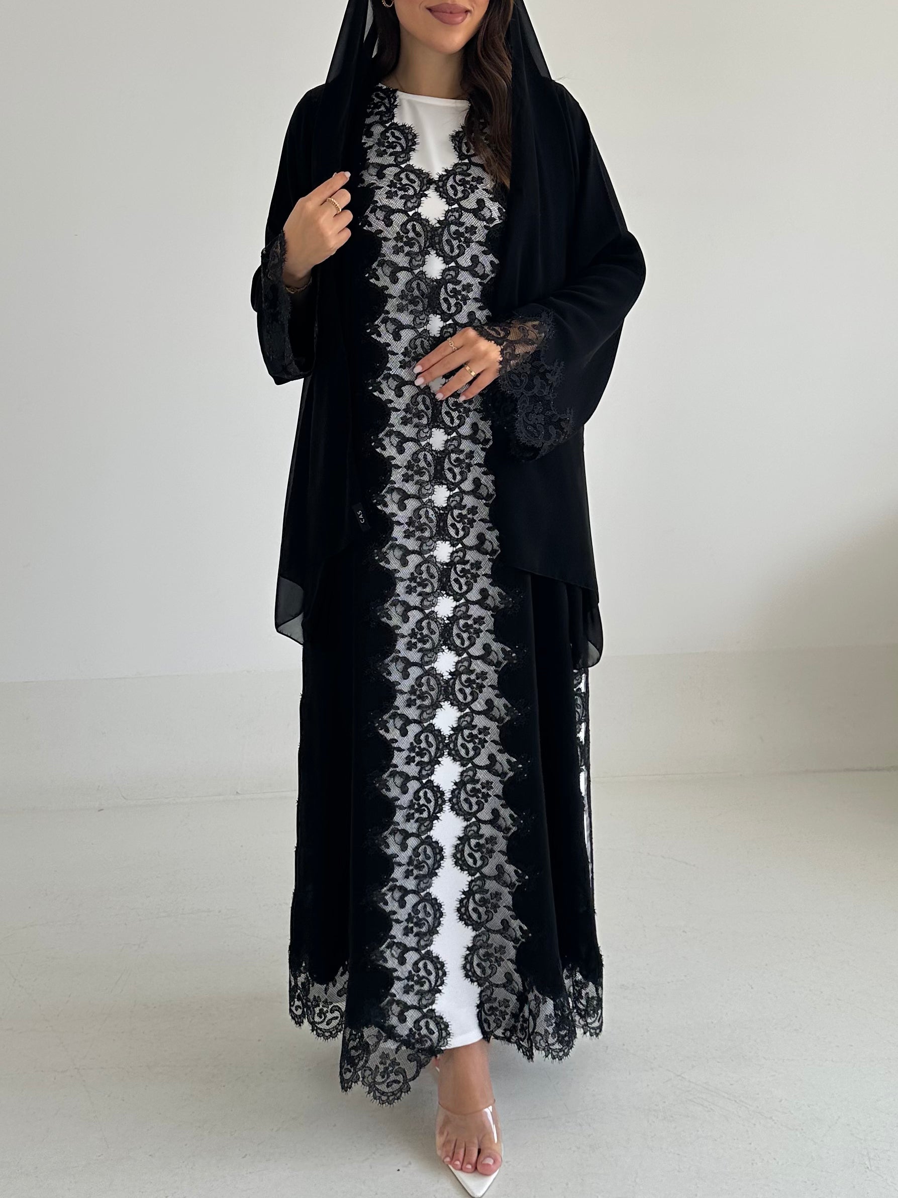 C 2470 Black Crystal Lace Abaya