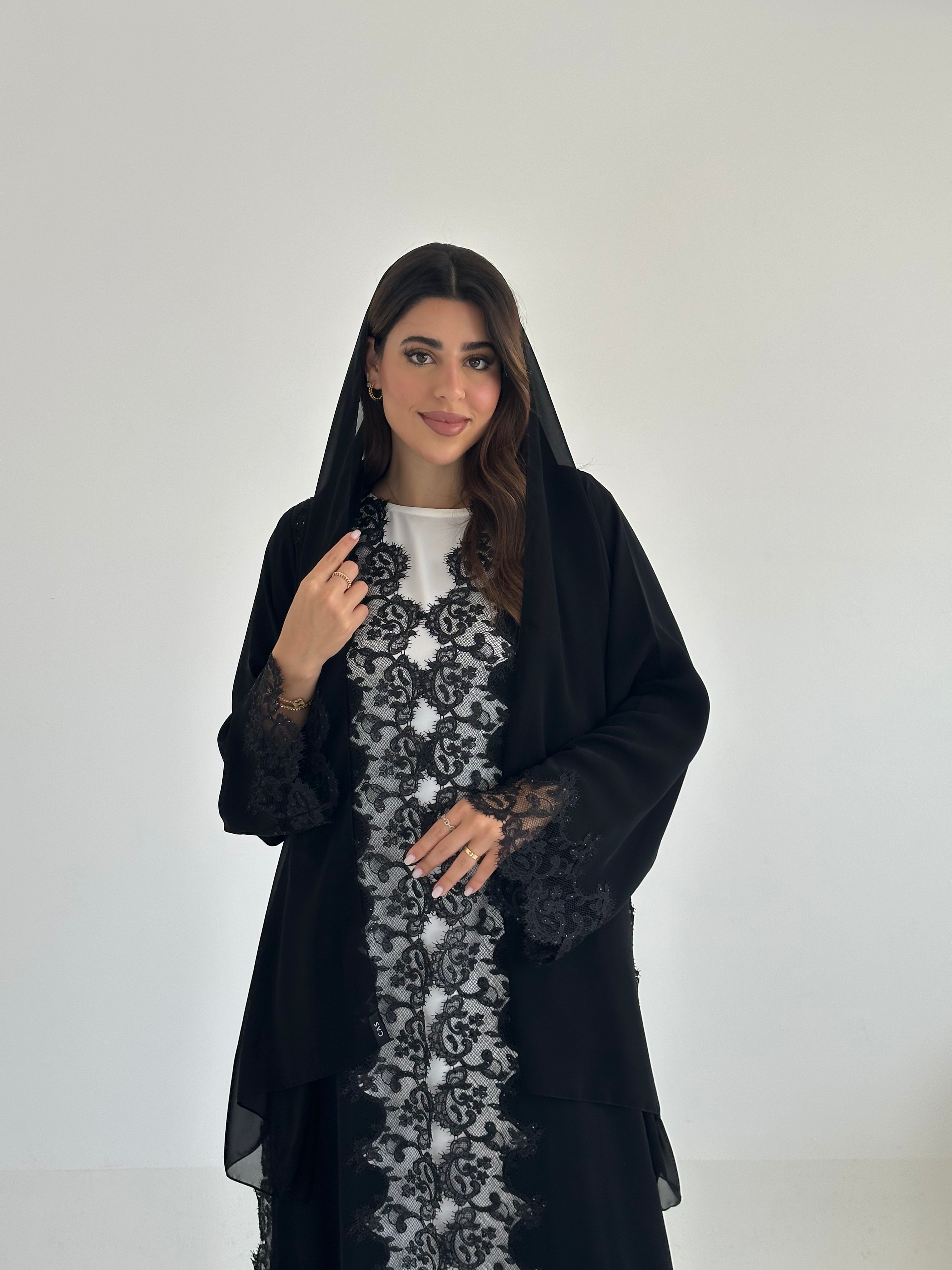C 2470 Black Crystal Lace Abaya
