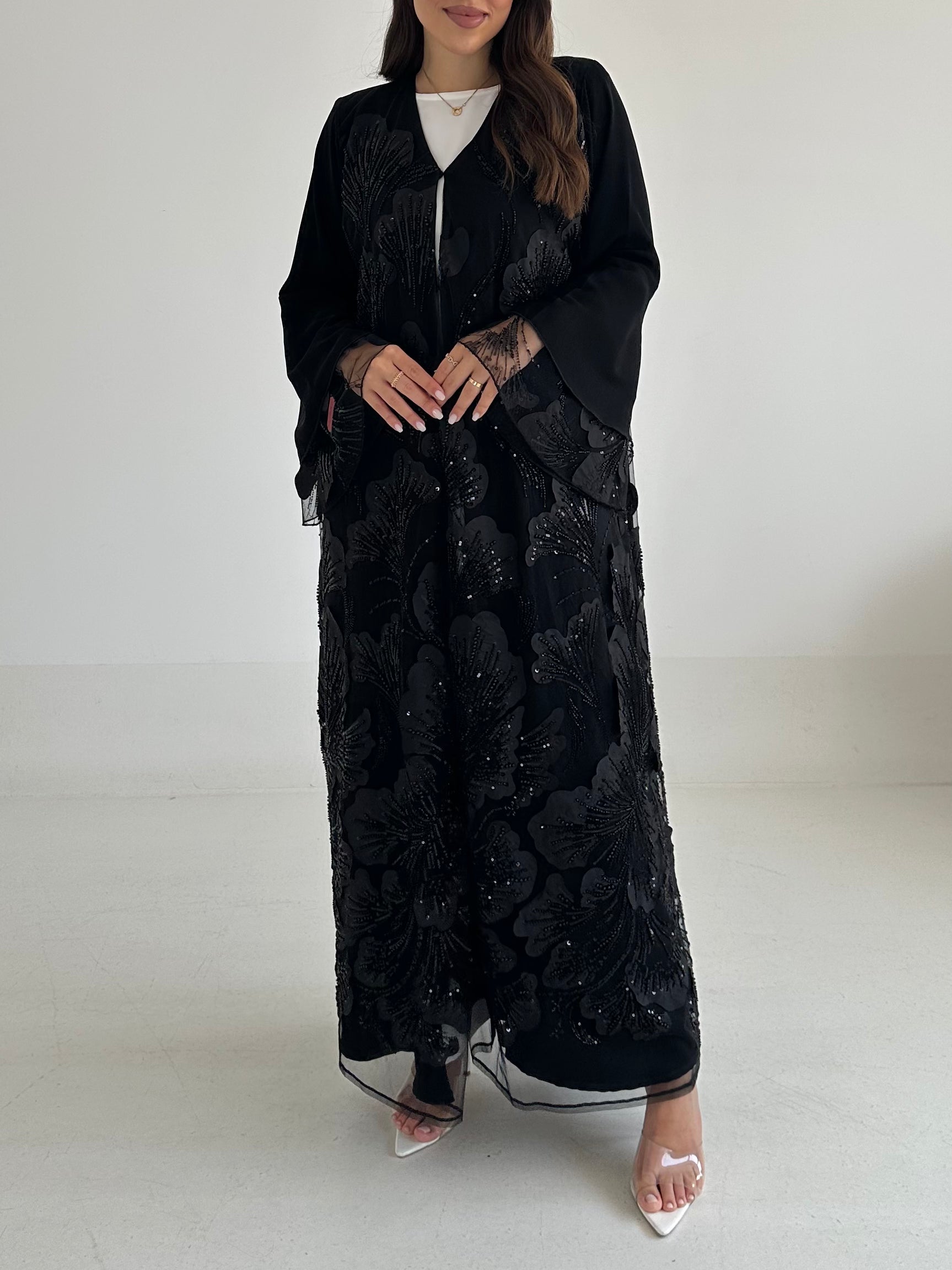 C 2471 Black Beaded Dantel Abaya