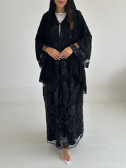 C 2471 Black Beaded Dantel Abaya