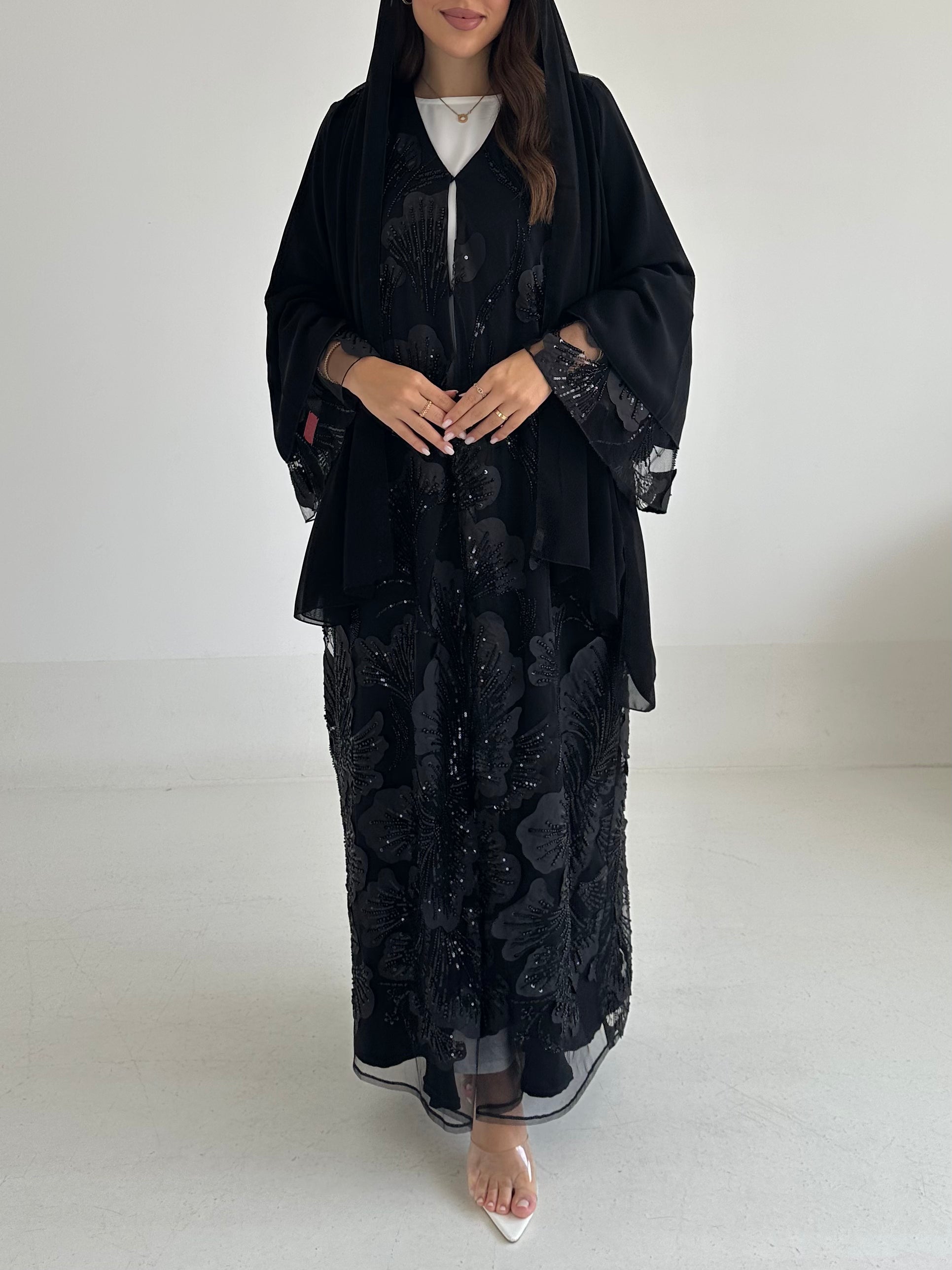 C 2471 Black Beaded Dantel Abaya