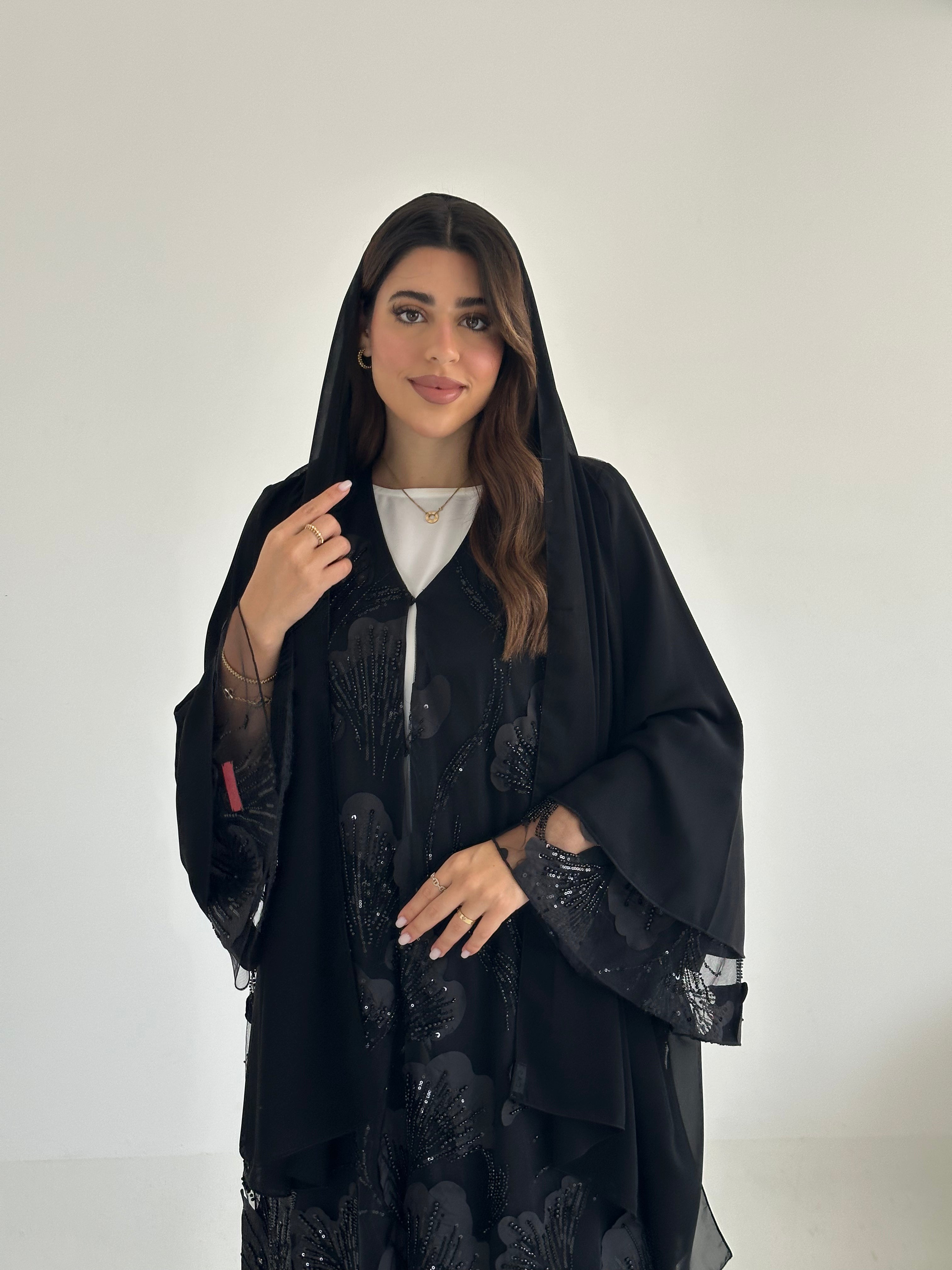 C 2471 Black Beaded Dantel Abaya