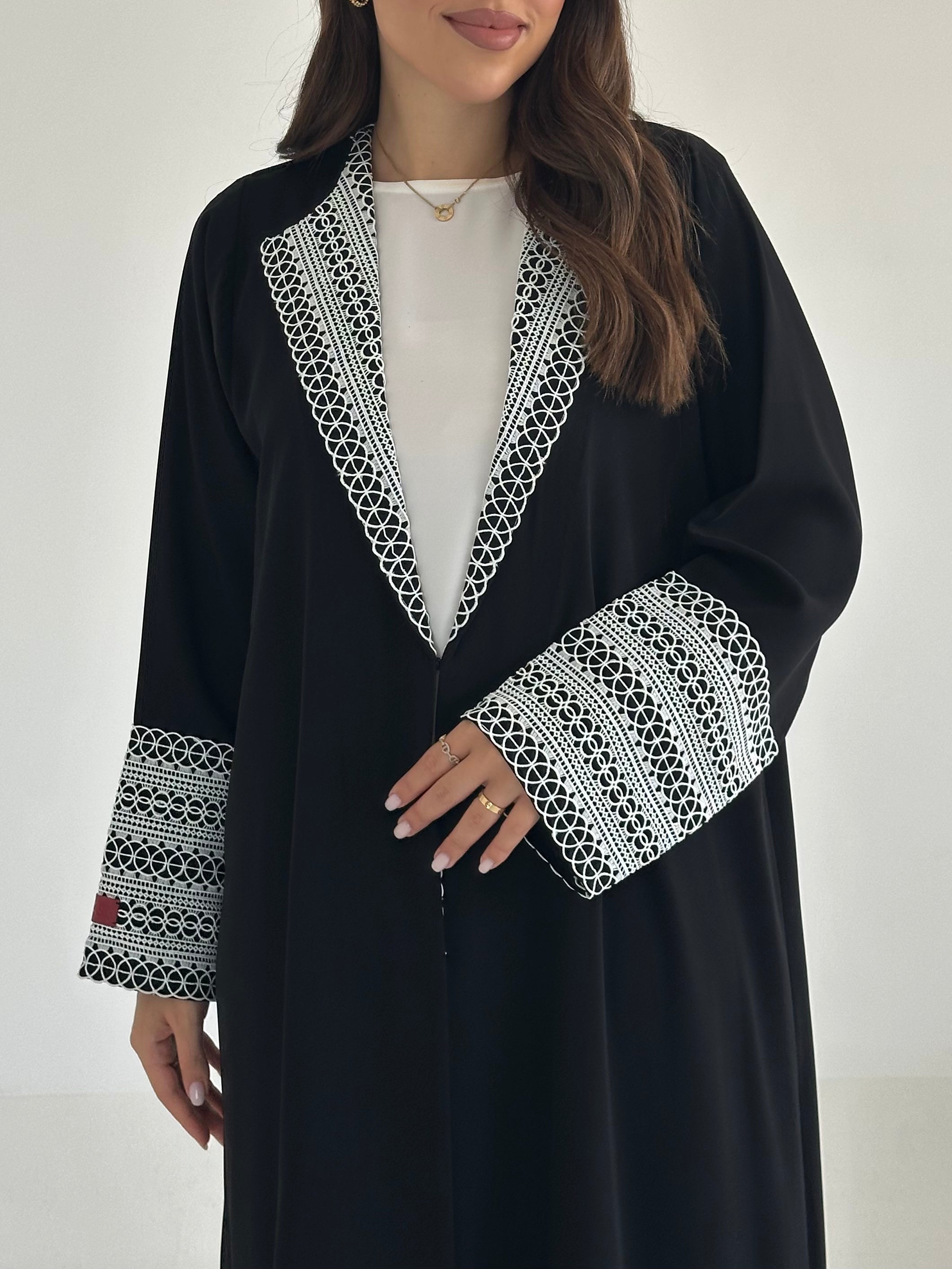 C 2472 Black White Lace Abaya