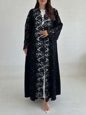 C 2474 Black Crystal Lace Abaya