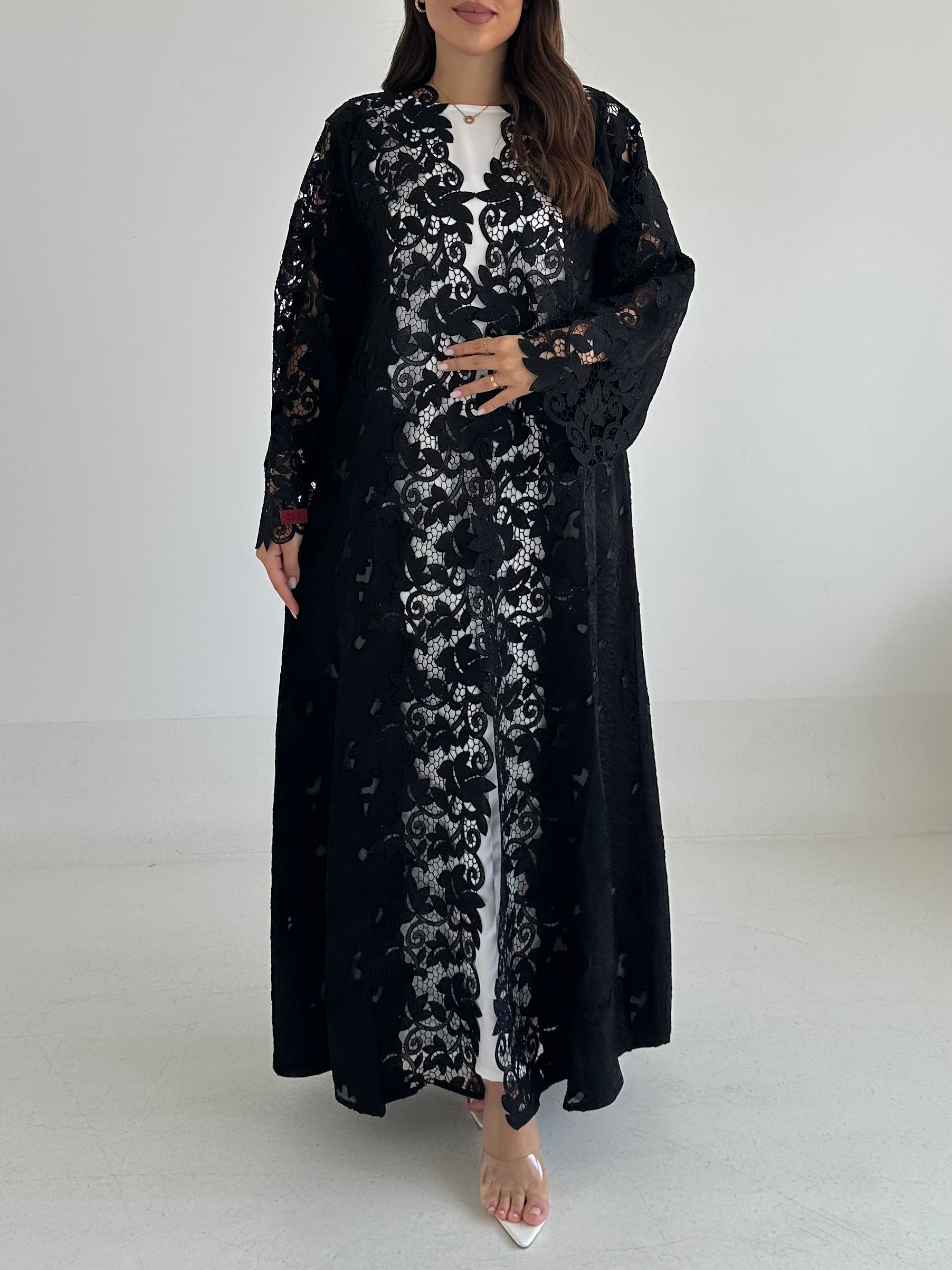 C 2474 Black Crystal Lace Abaya