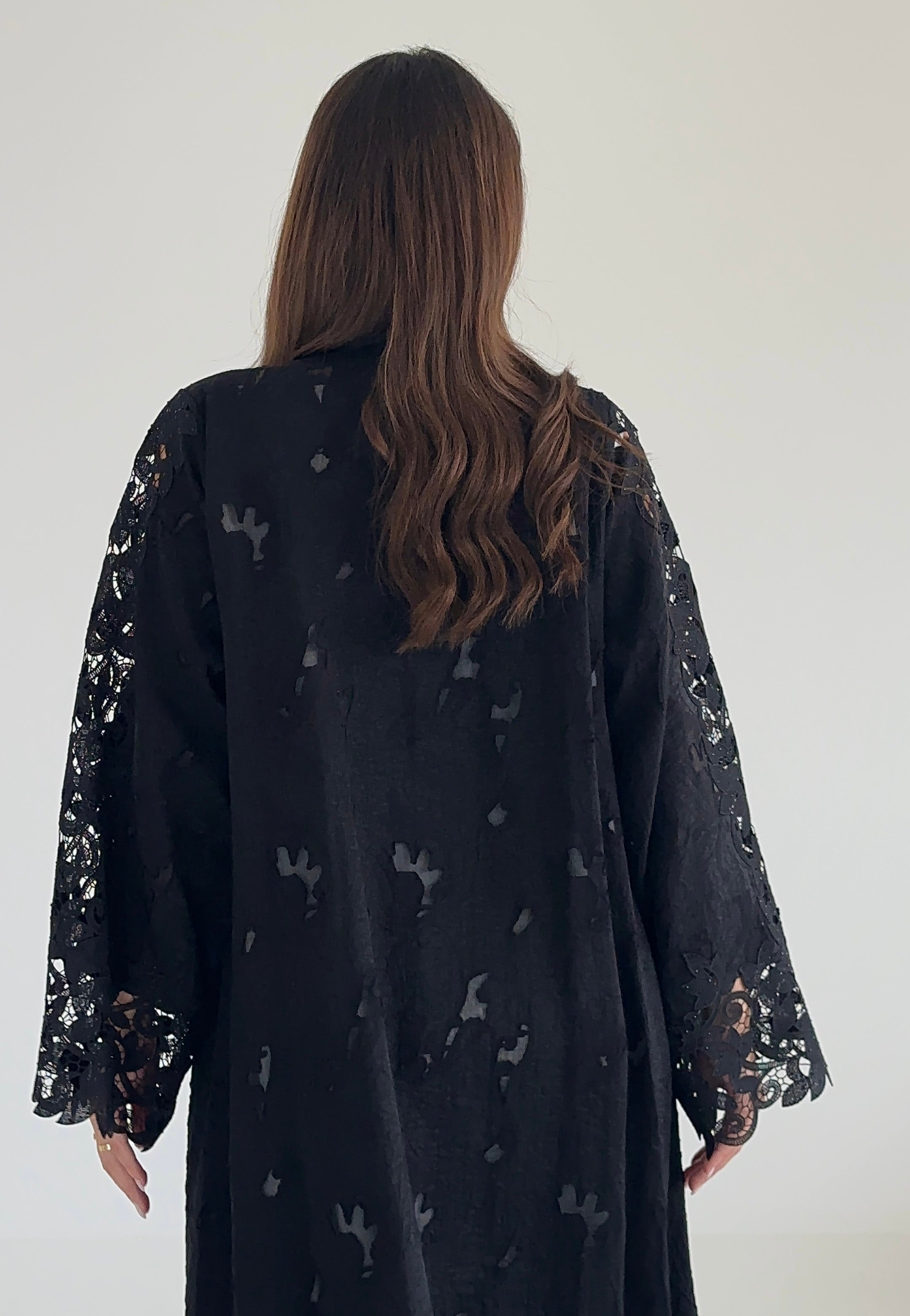 C 2474 Black Crystal Lace Abaya