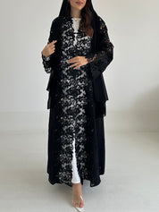 C 2474 Black Crystal Lace Abaya
