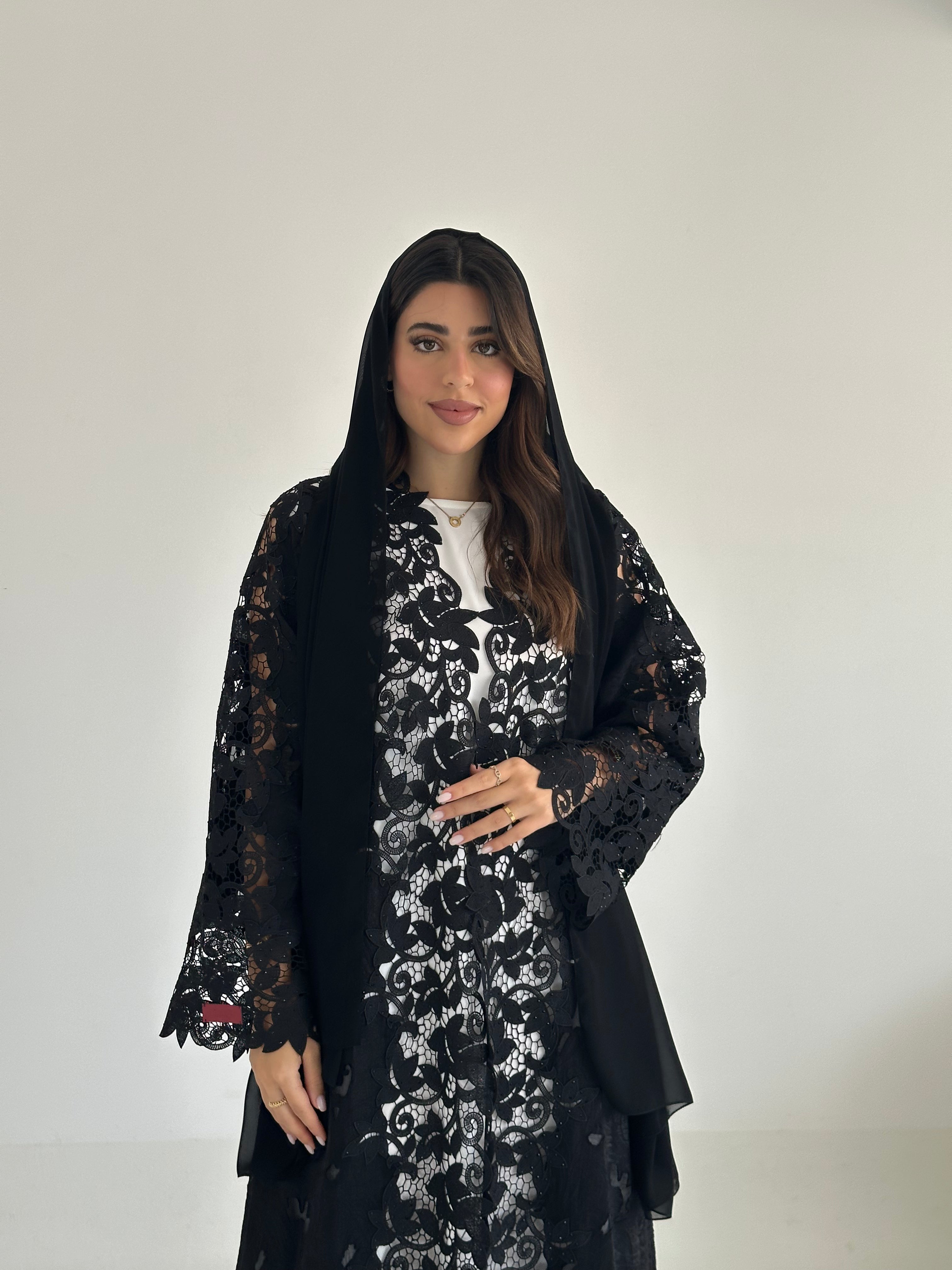 C 2474 Black Crystal Lace Abaya