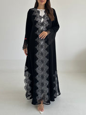 C 2475 Black Crystal Lace Abaya