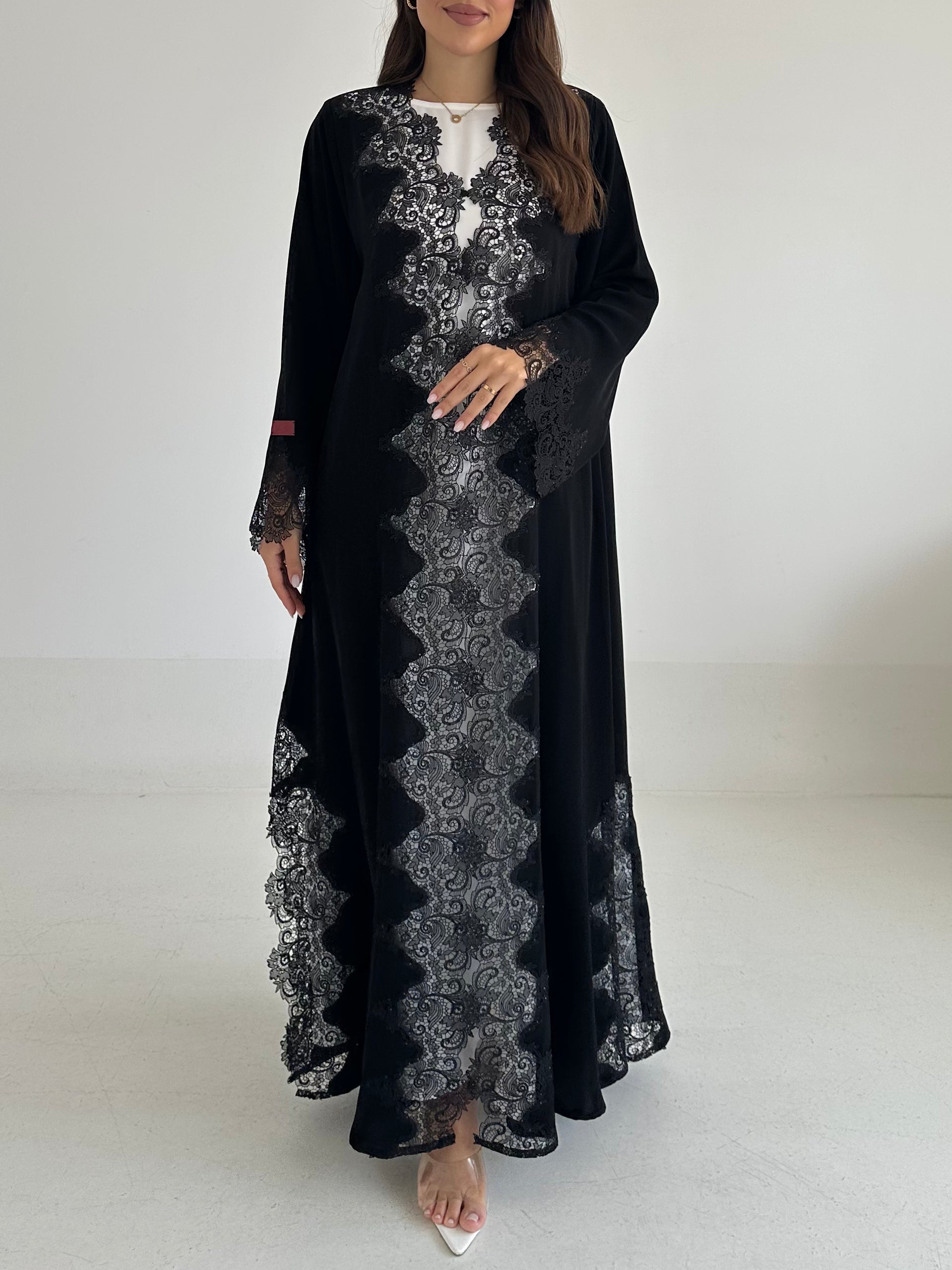 C 2475 Black Crystal Lace Abaya