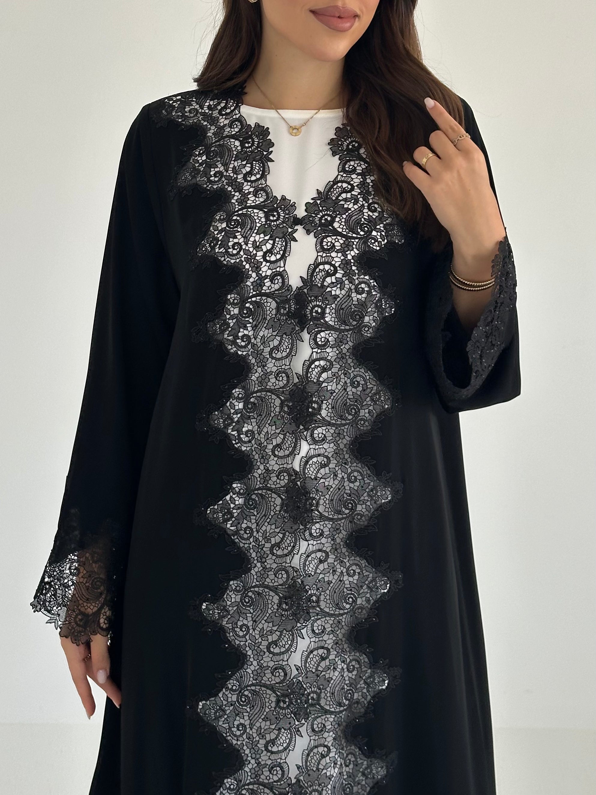 C 2475 Black Crystal Lace Abaya