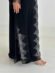 C 2475 Black Crystal Lace Abaya