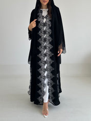 C 2475 Black Crystal Lace Abaya