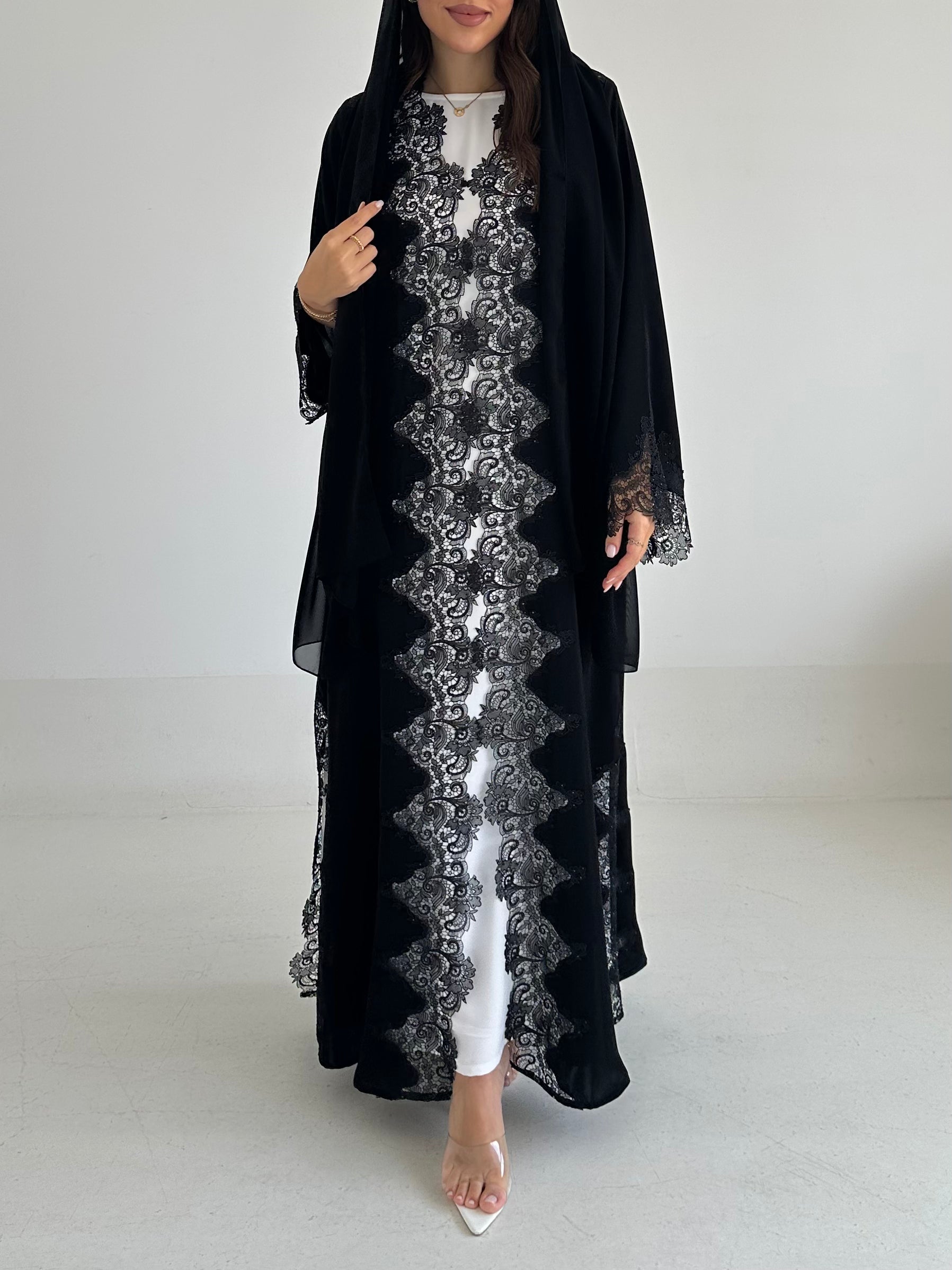 C 2475 Black Crystal Lace Abaya